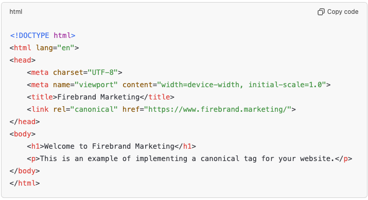 canonical tag example within the source code